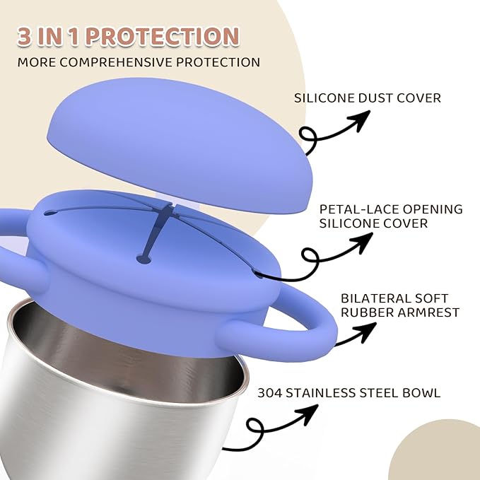 Stainless Steel Snack Containers for Kids, 2 Pack Toddler Snack Containers with Silicone Lids & Handles, Safe and Durable, Snack Cups for Toddlers Spill Proof