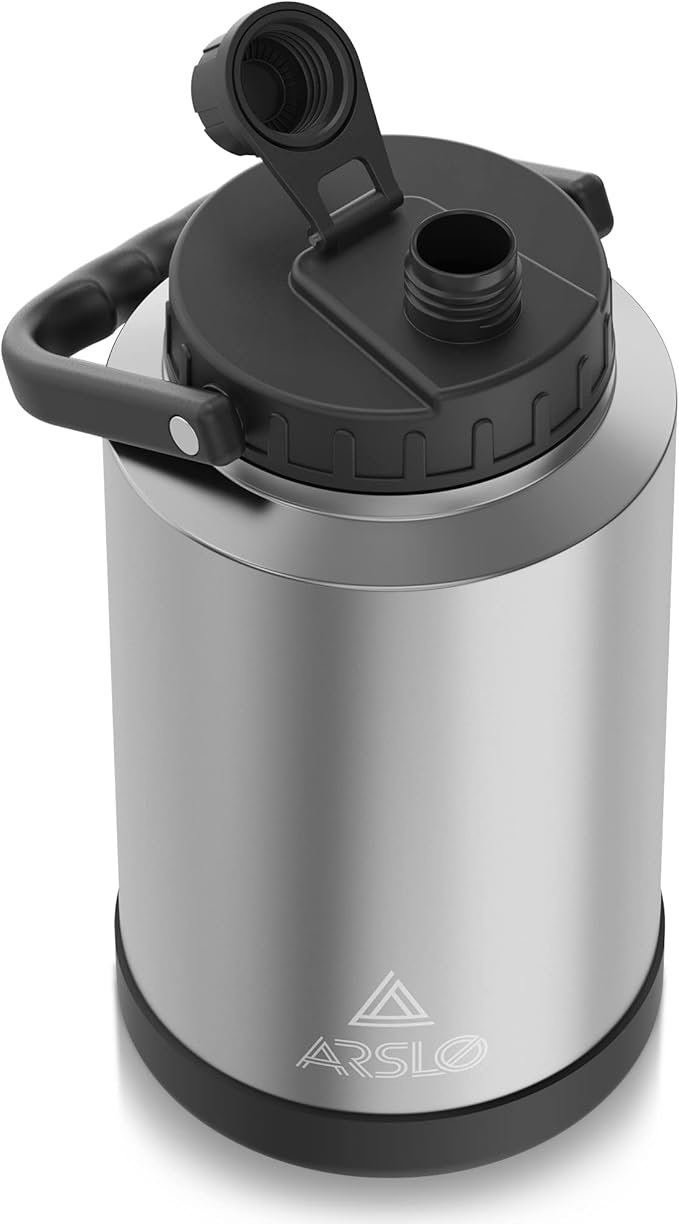 large Insulated Water Jug With Handle, One Gallon Insulated Water Bottle, 1 Gallon Stainless Steel Water Jug, Silver, 128 oz, 1 Count (Pack of 1)