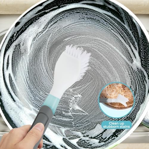 REEWII Dish Brush with soap Dispenser，4 PCS Replacement Brush Refills dishwashing Brush Set for Kitchen Utensils, Pans, Sinks, cookware - Image 2