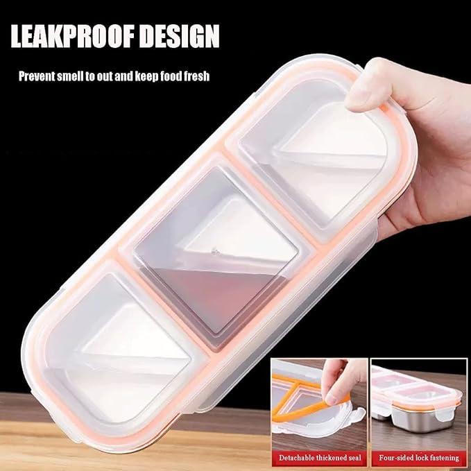 Stainless Steel Snack Containers,2Pack Reusable Double/2 Compartment Snack Containers with Lids, Divided Food Storage Containers Sauce Cups for School, Travel,Home(Double Compartment)
