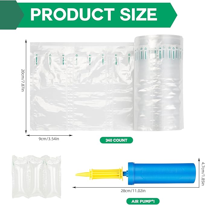 Air Pillows for Shipping - 3.54" x 7.87" Inflatable Packaging Air Bags with Pump, 340 Count Recyclable Box Filler Alternative Packing Peanuts Purse Stuffers for Shape - Better Shipping Protection