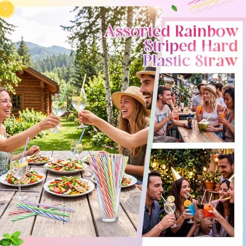 Honeydak 50 Pcs Reusable Plastic Straws Bulk,Multicolor Stripe - Image 5