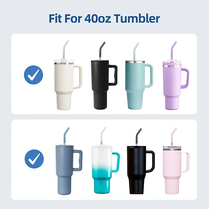 Set of 5 Stainless Steel Straws for 40 Oz Tumbler,For Stanley 40 Oz Tumbler, Reusable Metal Straw with 10 Silicone Tips and 2 Straw Cleaning Brush（5 colours 3, 40oz）