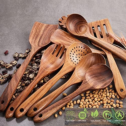 Wooden Kitchen Utensils Set,GUDAMAYE 6 PCE Wooden Spoons for Cooking,Wooden Cooking Utensils,Natural Teak Wooden Spoons For Non-stick Pan - Image 4
