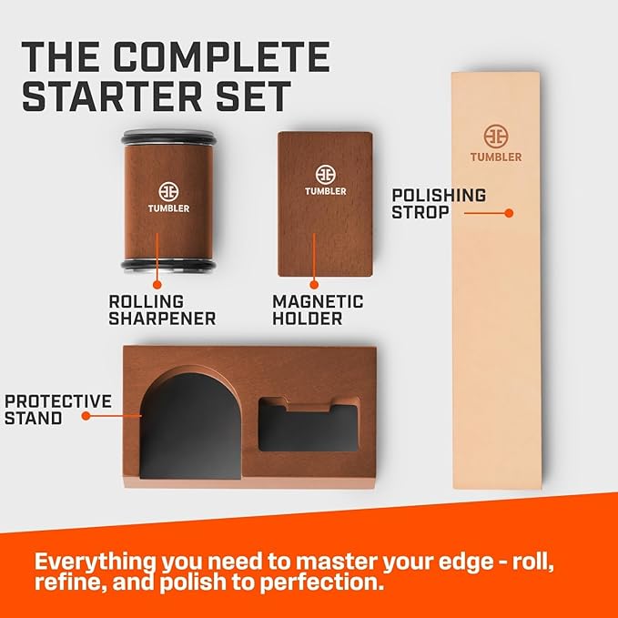 Tumbler Rolling Knife Sharpener Starter Set - Knife Sharpening Made Easy - Holiday Gift Set