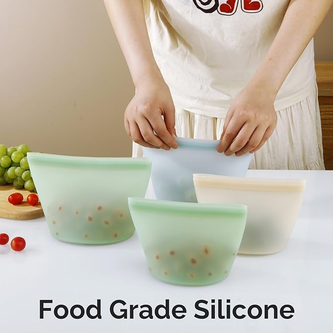6 Pack Reusable Silicone Food Storage Bags, Emptycolor Reusable Bags, Leakproof Freezer Bag for Sandwich, Snack, Dishwasher Safe, BPA Free