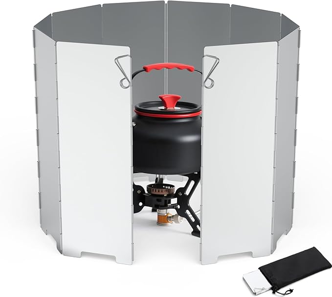 RioRand Folding Ultralight Camping Stove Windscreen Portable Backpacking Stove Windshield, Backpack Windscreen for Butane/Backpacking Stoves Camp Windshield for Outdoor Camping Hiking BBQ (10 Plates)