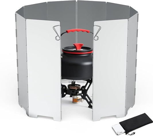 RioRand Folding Ultralight Camping Stove Windscreen Portable Backpacking Stove Windshield, Backpack Windscreen for Butane/Backpacking Stoves Camp Windshield for Outdoor Camping Hiking BBQ (10 Plates)