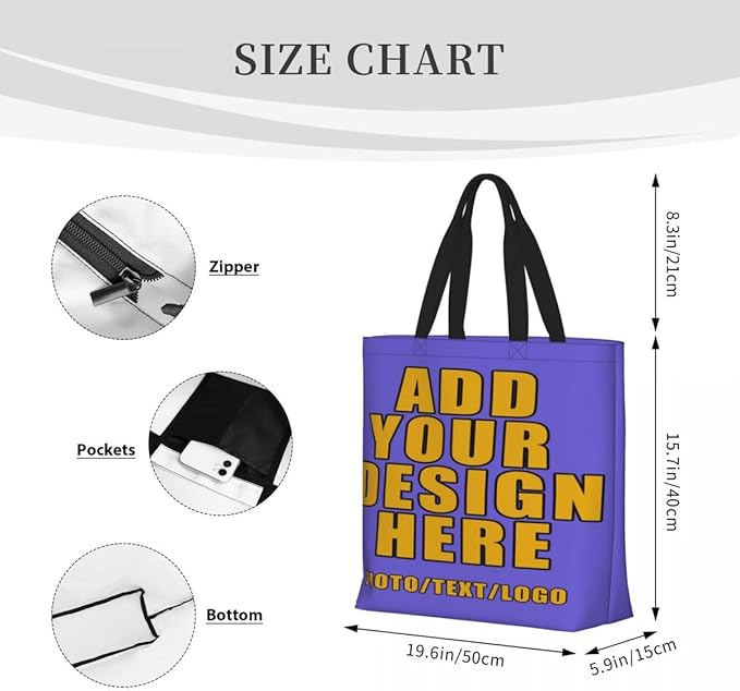Custom Large Black Tote Bag With Pocket Extra Large Reusable Grocery Bags