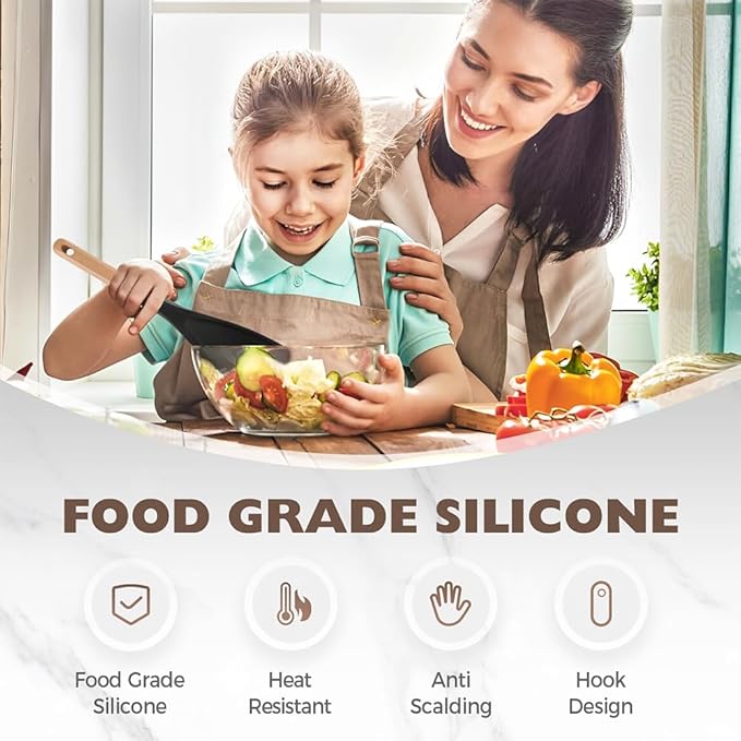Multi-function Spatula Spoon, 2025 New Cooking Spoon for Nonstick Cookwares, Silicone Cooking Utensils for Kitchen Gadgets,Wood Handle Spoon for Mixing, Scoop, and Scrape (White)