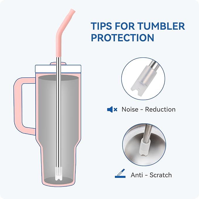 Reusable Metal Straws with Silicone Tip for Stanley 40oz,Stainless Steel Drinking Straws for 40oz Tumbler,3 Straight Tubes & 6 Tips& 1 Cleanr Brush(Chili)