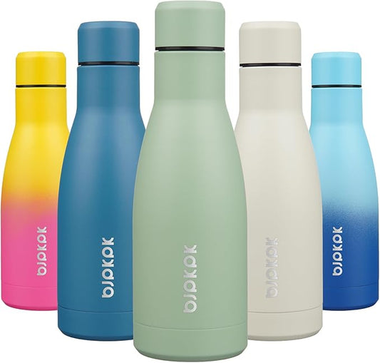 BJPKPK 12oz Water Bottles Stainless Steel Double Wall Vacuum Insulated Small Water Bottles for Travel,Macaron Green