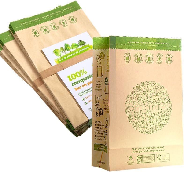 Hytrend-Kitchen Food Waste Bag-35 Bags-%100 Compostable paper Bag - Leak Resistant Liner - Small-Certified by BNQ and BPI,CMA-I,CMA-W by HYTRENDkitchenwastebag