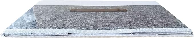 OUTBROS Large Fabric Storage Box with Lids, Foldable Linen Wardrobe Containers, Organiser For Towels, Clothes, 17.7 x 11.8 x 11.8 inch (White/Grey, 1-Pack)