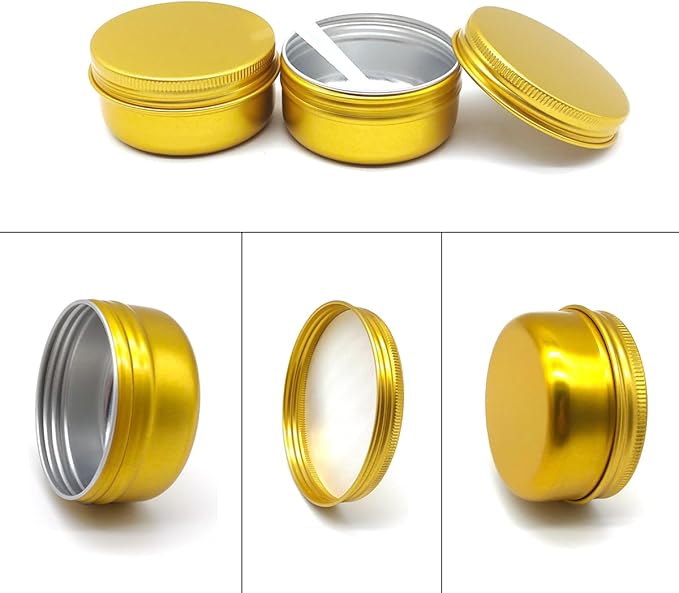 10pack 50ml Aluminum Tin, 50 Gram Gold Container Leak Proof Cosmetic Jars, 50g Small Makeup Containers Round Screw Lids for Cosmetic, Salves, Lip Balms, Toner, Cream, Candle, Tea, Beads, Wax