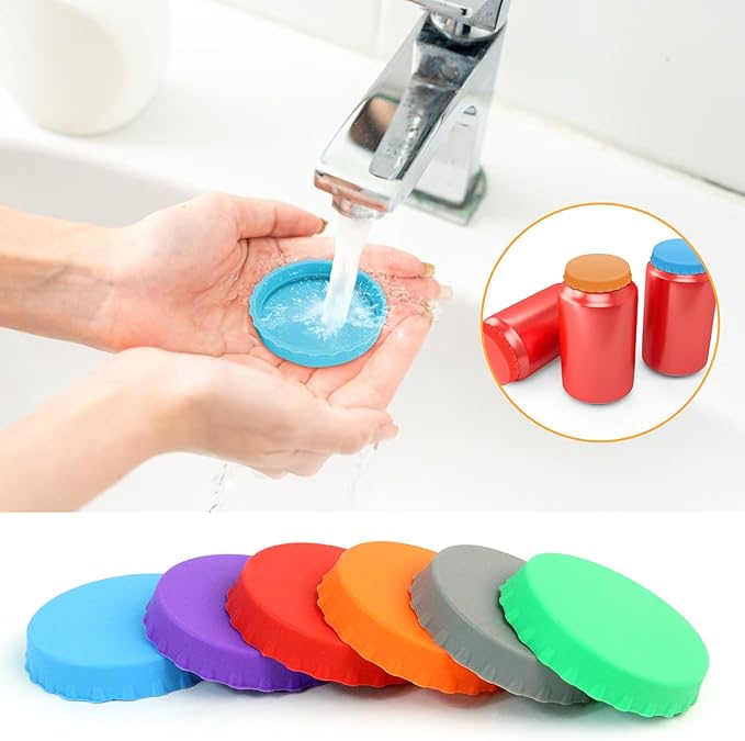 6 PCS Silicone Soda Can Lids,6 Color BPA-Free Reusable Silicone Can Covers, Can Stopper or Protector For Soda,Beer, Drink, Juice, Coke, Beverage, Can Lid, Cover or Protector Quasi Beverage Cans