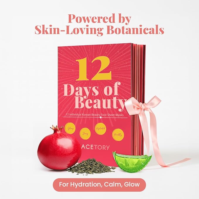 FACETORY Beauty Advent Calendar, 12 Day K-Beauty Skincare Gift Set with Hydrating and Soothing Sheet Masks, Perfect Holiday Gift for Women
