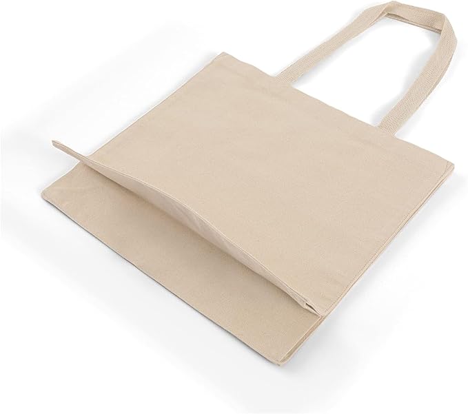 12-Pack Large Canvas Tote Bags, Natural Cotton Reusable with Handles – Bulk Shopping Bags for Work, Travel & Beach – Natural
