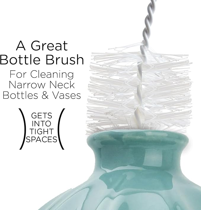 LOLA Bottle Brush Cleaner, Durable Fiber Bristles Around Twisted Wire with Gripper Handle & Storage Hang Hole, Dishwasher Safe, 1 Pack