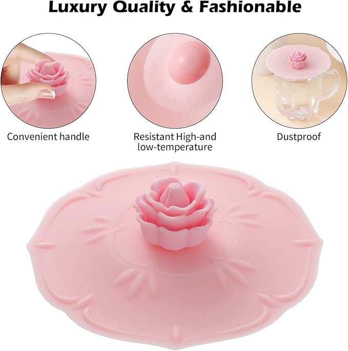 rose Silicone Cup Covers (Set of 4) ， Multicolored Silicone Lids for Mugs, Cups, Tea Pots,Flexible Mug Covers，Hot Cup Lids for Coffee & Tea