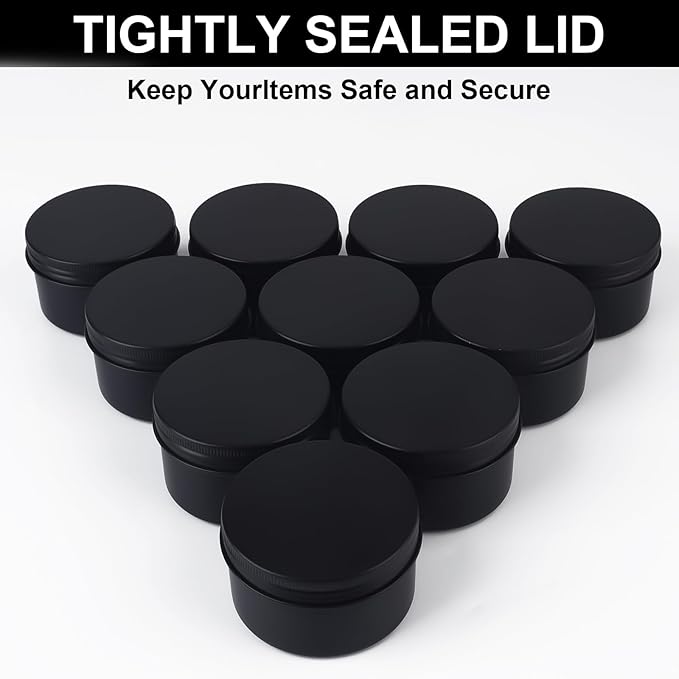 64 Pack Round Cans with Screw Lid 4 Oz Aluminum Metal Tins DIY Food Candle Containers for Lotion Bars, Balms, Salve, Spices, Beard Balm, Crafts with 4 Markers 2 Sheets Label Stickers (Black)