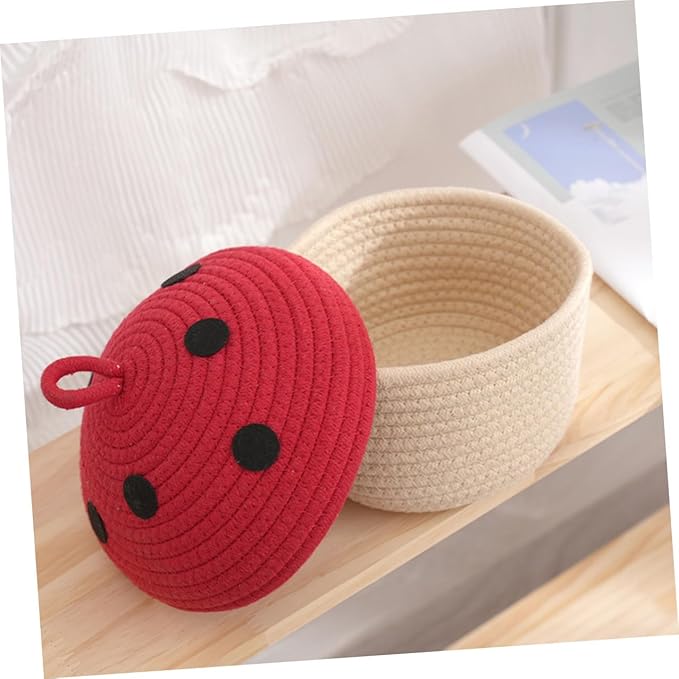 Cotton Rope Woven Storage Basket with Lid for Desktop Sundries Organizer Natural Cotton Material Multipurpose Snack and Bedroom Storage Container Space-saving Decorative Basket