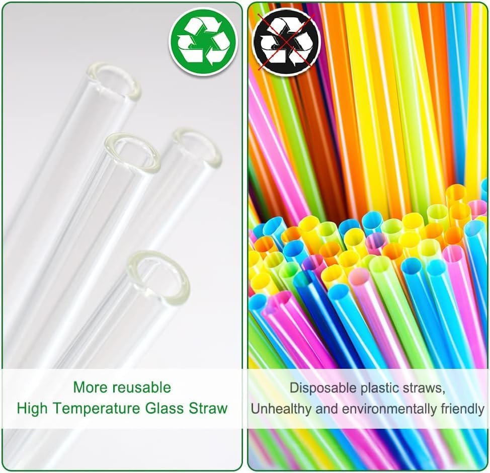 16 Pack Reusable Glass Straws, 6 Straight and 6 Bent with 4 Cleaning Brush - Image 6
