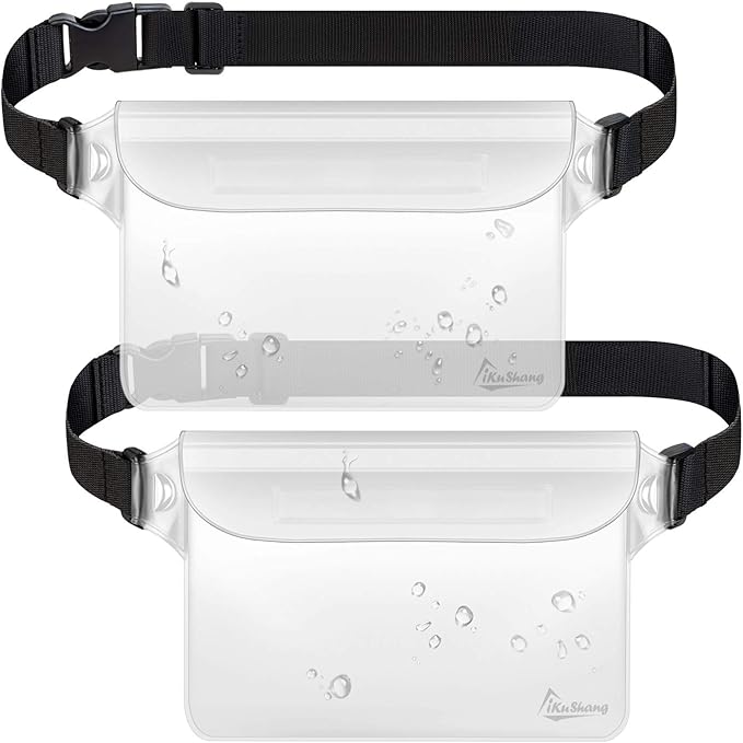 Waterproof Fanny Pack with Triple Zip Lock, Submersible Up to 32FT Dry Bag Pouch, Touchscreen Phone Case for Beach, Cruise, Swimming & Kayaking Essentials