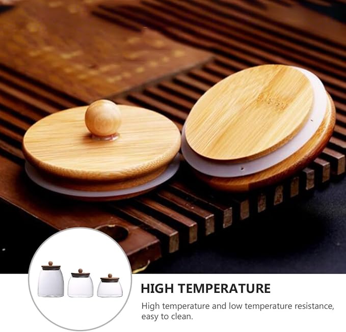 3 Pcs Transparent Food Storage Jars with Wooden Lids Airtight Sealed Canisters for Tea Candy Dried Fruits Kitchen Pantry Organization