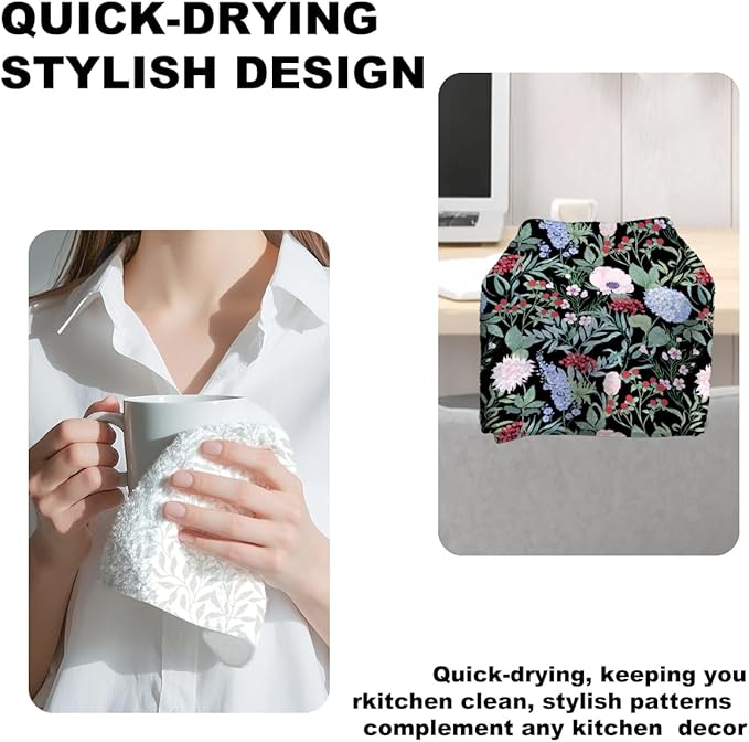 Jztco 2Pcs Vintage Watercolor Floral Kitchen Towels 24x14 Inch, Leaves Seamless Pattern Hand Towels for Kitchen Bathroom Decor, Absorbent Microfiber Dish Cloth Tea Towel, Housewarming Gifts for Women