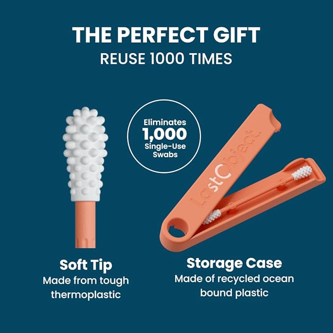 LastSwab® Reusable Cotton Swabs for Ear Cleaning - The Sustainable and Sanitary Alternative to Single-Use Q Tips - Zero Waste and Easy to Clean - Comes with a Convenient Travel Case Holder - Peach