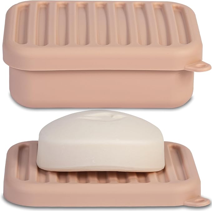 Superior Leak-Proof Silicone Travel Soap Case, Portable Soap Container with Draining Layer, Durable Soap Box, Shatter-Proof Soap Holder for Bathroom, Gym, Travel Size Toiletry(Light Pink)