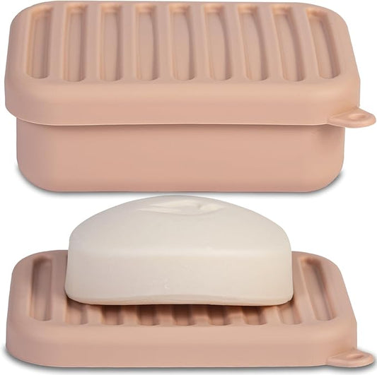 Superior Leak-Proof Silicone Travel Soap Case, Portable Soap Container with Draining Layer, Durable Soap Box, Shatter-Proof Soap Holder for Bathroom, Gym, Travel Size Toiletry(Light Pink)
