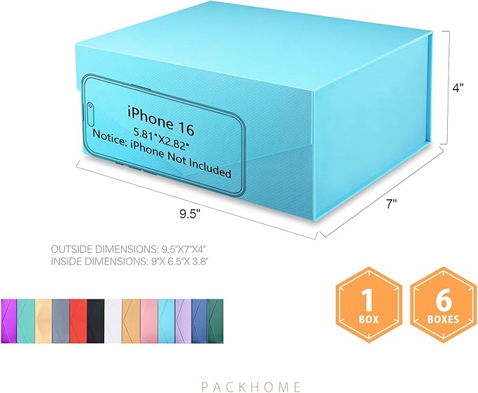 PACKHOME Gift Box 9x6.5x3.8 Inches, Rectangle Collapsible Box with Magnetic Lid for Gift Packaging (Matte Blue, Grain Texture)