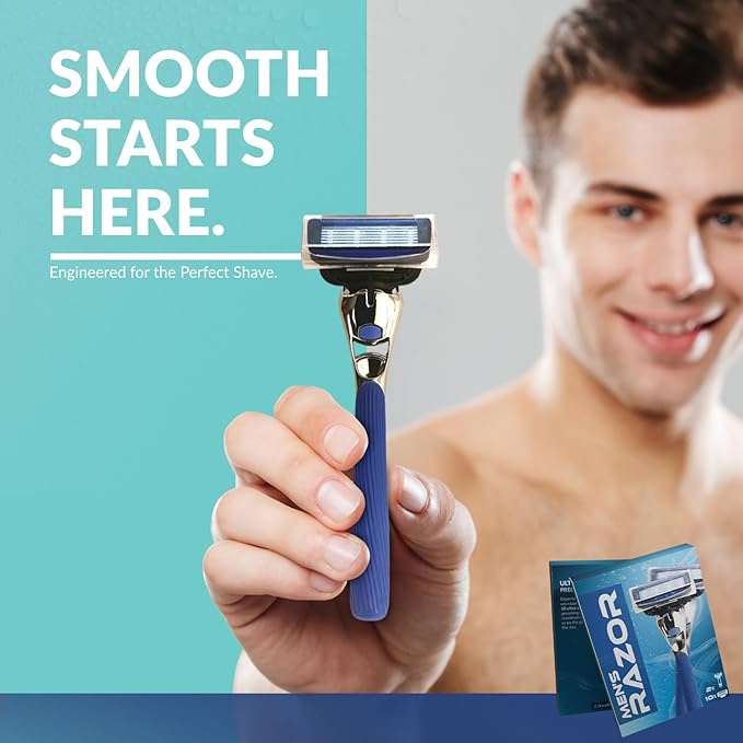 Men’s Razor with 2 Handles & 10 Refill Blades – 7 Blade for Smooth, Close Shave – Precision Trimmer – Refillable Razor for Men, All Skin Types