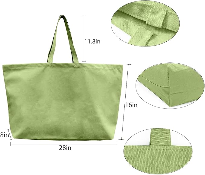 Large Canvas Tote Bag-Extra Big Shopping Beach Totes Bags Reusable Largest Grocery Plain Solid Bag 28"x8"x16"