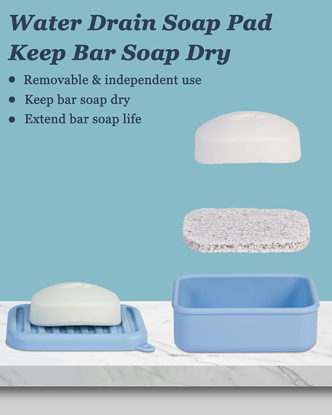Superior Leak-Proof Silicone Travel Soap Case, Portable Soap Container with Draining Layer, Durable Soap Box, Shatter-Proof Soap Holder for Bathroom, Gym, Travel Size Toiletry (Blue)