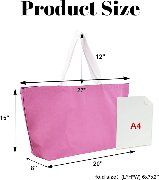 Large Canvas Tote Bag - Reusable Grocery Bag Foldable Heavy Duty Shopping Bag for DIY Art Crafts Painting Embroidery