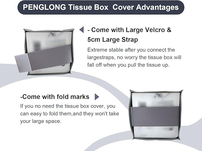 Tissue Box Cover 5X5X5'' PU Leather Tissue Holder Square Tissue Cube Box Organizer for Bathroom Vanity Countertop, Car, Night Stands, Office, Home, Kitchen (1Pack, Light Bray Purple)