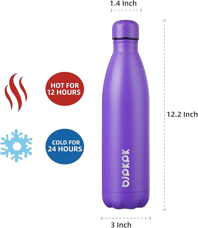 BJPKPK 25oz Insulated Stainless Steel Water Bottles Travel Sports Metal Water Bottles, Purple Cap