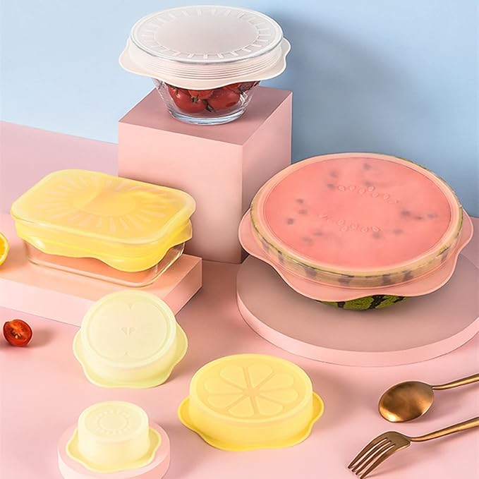 Silicone Stretch Lids Set for Food Storage, Fruit Pattern Food-grade Reusable Silicone Sealing Food Covers for Fresh-keeping Bowl Container Microwave and Dishwasher Safe (6 pcs of Different Sizes)