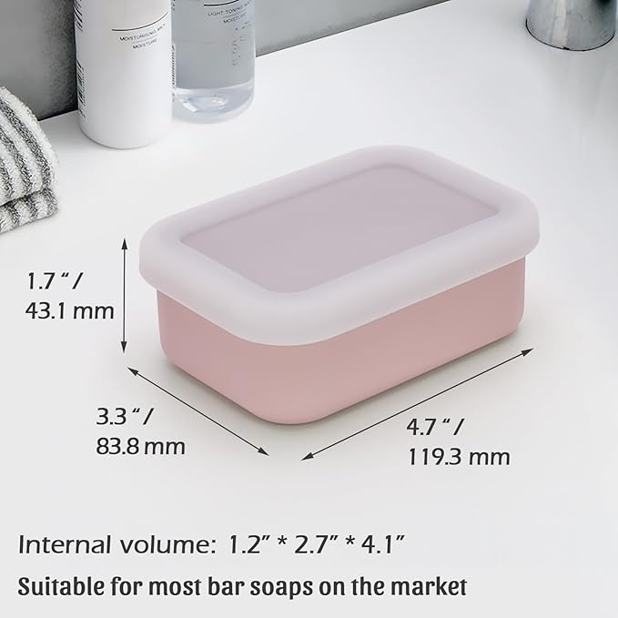 Silicone Bar Soap Travel Case,Compact Leak Proof Soap Dish with A See-Through Lid,Portable Soap Bar Holder for Traveling,Camping,Gym,Outdoor(Clear&Pink)
