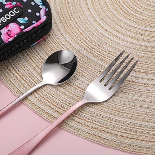 Travel Utensils,Reusable Silverware Set To Go Portable Cutlery Set with a Waterproof Carrying Case for Lunch Boxes Workplace Camping Picnic (GraPink) - Image 6