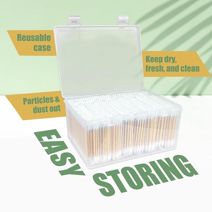 1000 Precision Tip Bamboo Cotton Swabs – Biodegradable & Organic Cotton Buds with Precision Tips – Eco-Friendly Wooden Swabs for Makeup, Cleaning, Crafts, and Baby Care