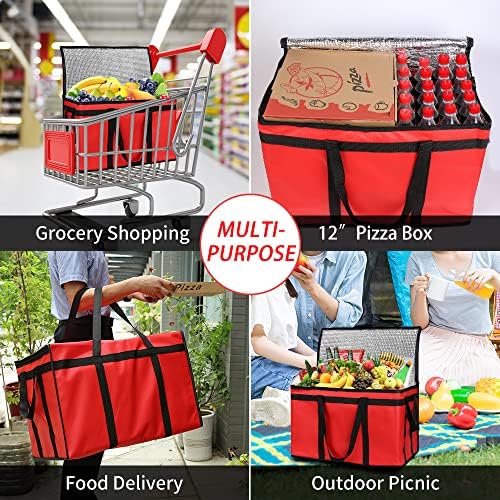1PK Insulated Food Delivery Bag, 3X-Large Reusable Grocery Bags, Red - Image 5