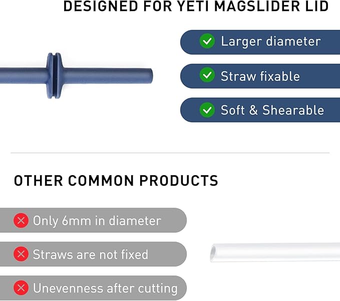 Silicone Straw for Yeti Rambler, 2PCS Reusable Straws & 1 Cleaning Brush for Yeti 30/20 oz Tumbler with Magslider Lid, Adjustable Drinking Straws Accessories Patent Pending (Black)