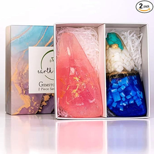 Rock Soap- Soap Rocks set of 2- Gemstone Soaps with Real Crystals inside- Decorative Crystal Soap with Natural Ingredients & Essential Oil- Moisturizing & Scented Fancy Soap Gift for Women & Men