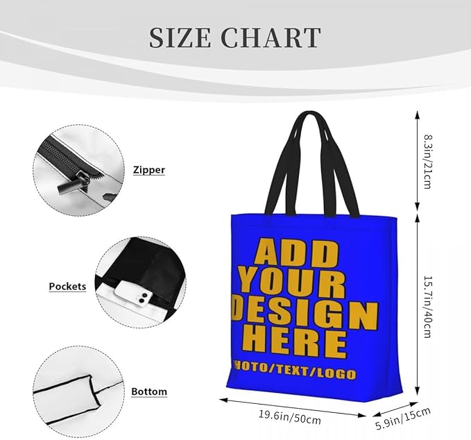 Custom Large Black Tote Bag With Pocket Extra Large Reusable Grocery Bags