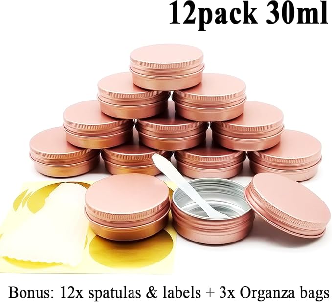 12pcs 1oz 30ml Aluminum Tin Jar, 30g Refillable Makeup Container, 30 Gram Screw Lid Round Can Sample Pot Travel for Cosmetic DIY Handmade Lip Balm Cream Salve Toner Candle Paint, Matte-Pink