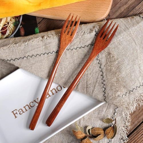 Wooden Spoon Fork Knife Eating Flatware Set Portable Utensil Set with Case, Reusable Wooden Cutlery Travel Utensils Set, 2 Spoons and 2 Forks and 2 Knives - Image 3